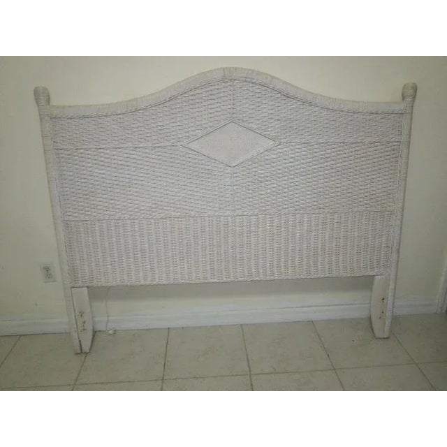 1990s White Wash Wicker Rattan Full Headboard Coral Bay Style For Sale - Image 4 of 9