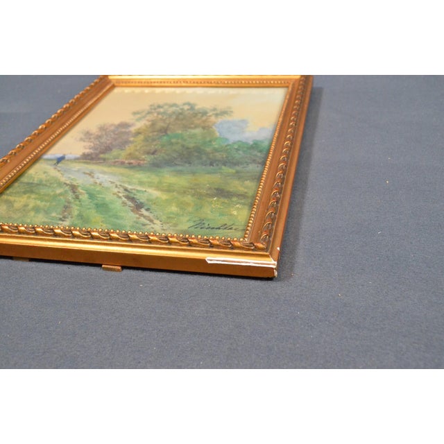 Antique French Signed Watercolor Landscape With Country Path, Gilt Frame, Circa 1900 For Sale - Image 11 of 12