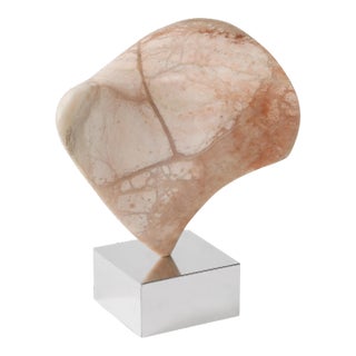 1970's Modern Pink Marble And Chrome Abstract Sculpture For Sale