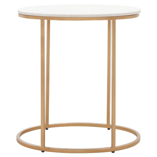 White Tage Marble Side Table in White Marble / Gold For Sale - Image 8 of 8