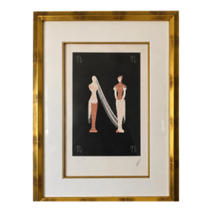 Late 20th Century Erté “Letter N” Alphabet Suite Hand-Signed Serigraph, Framed