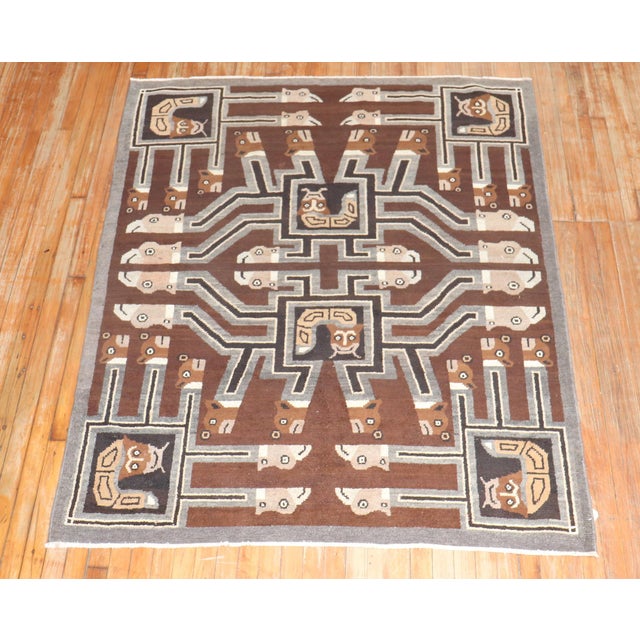 Rustic Early 20th Century Indonesian Pictorial Square Head Rug - 5' x 6'2" For Sale - Image 3 of 8