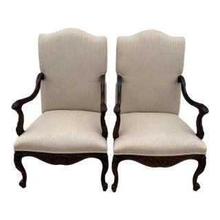 1990s Pair of Lexington French Style Carved High Back Chairs For Sale
