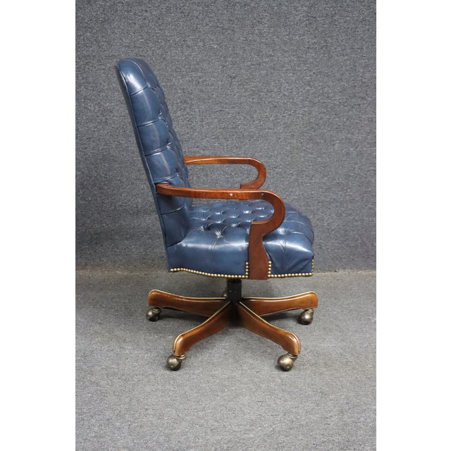 Tufted Leathercraft Swivel Office Chair With Cherry Frame For Sale - Image 9 of 10