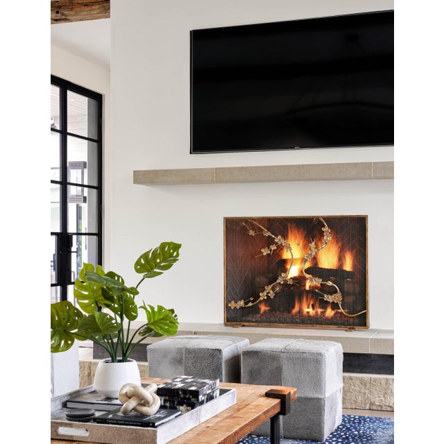 Warm Black Sakura Fireplace Screen Iron For Sale - Image 4 of 8