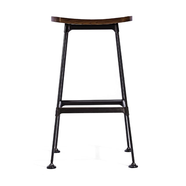 Arthur Wooden Seat Bar Stool - Dark Wood / Matte Black For Sale In Atlanta - Image 6 of 6