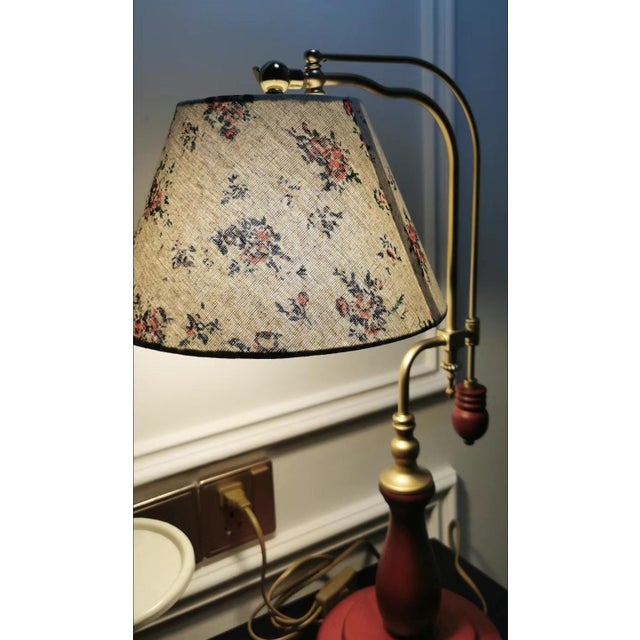 Floral Fabric & Wood-Copper Adjustable Lamp For Sale - Image 4 of 5
