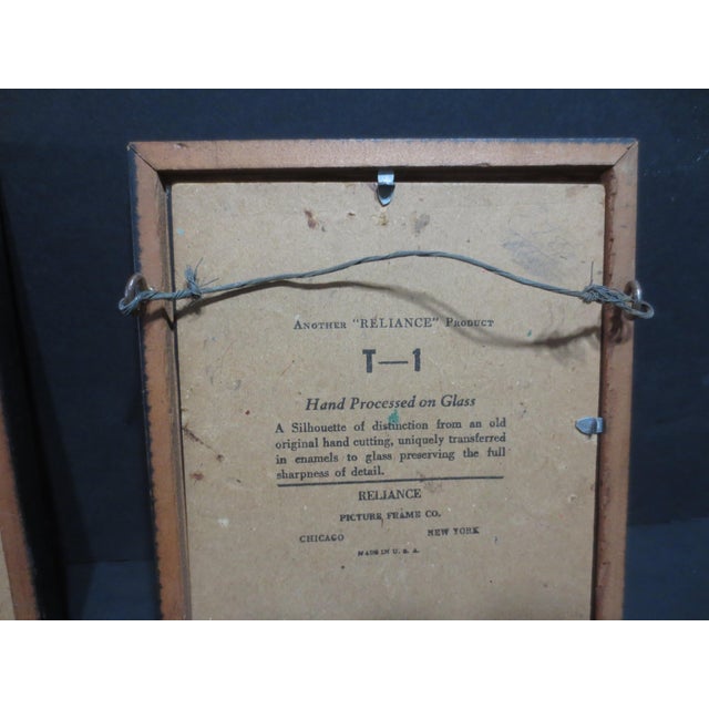 Glass Pair of 2 Antique Reverse Glass Enamel and Gold Silhouette- Pair of 2 For Sale - Image 7 of 7