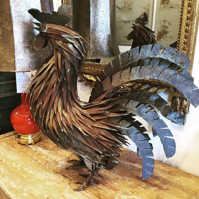 Metal Sculpture of a Rooster Chairish