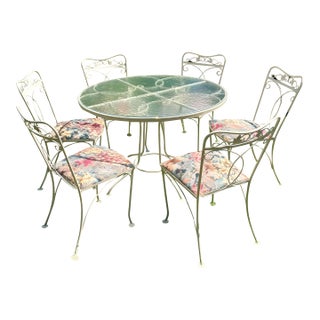 Vintage Wrought Iron 7 Pc Patio Dining Set For Sale