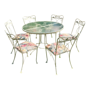 Vintage Wrought Iron 7 Pc Patio Dining Set