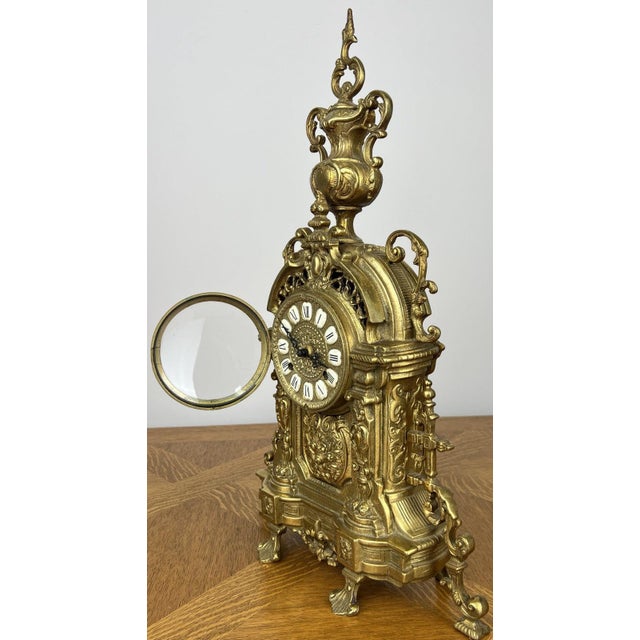 Vintage Style Brass Ornate Mantel Clock For Sale - Image 4 of 17