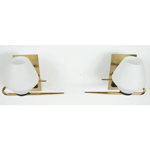 1950s Mid-Century French Sconces With Original Glass Shades - a Pair For Sale - Image 5 of 7