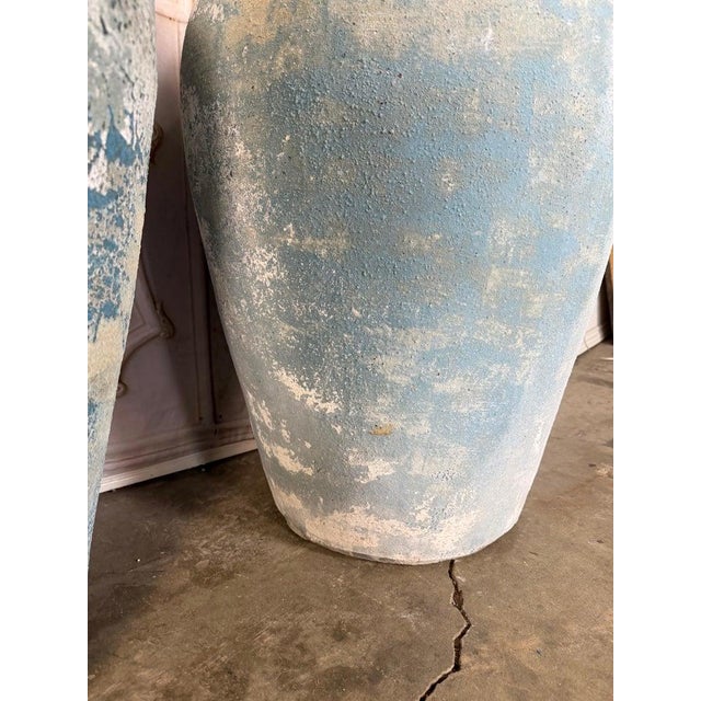 Pair of Large Antique Terracotta Urns With Weathered Blue Patina For Sale - Image 12 of 17