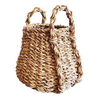 Vintage Handwoven Wicker Basket For Sale