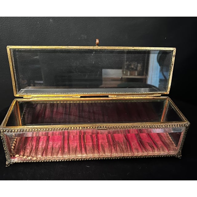 Rustic European French Glass and Ormolu Jewelry or Bridal Wedding Box For Sale - Image 3 of 10