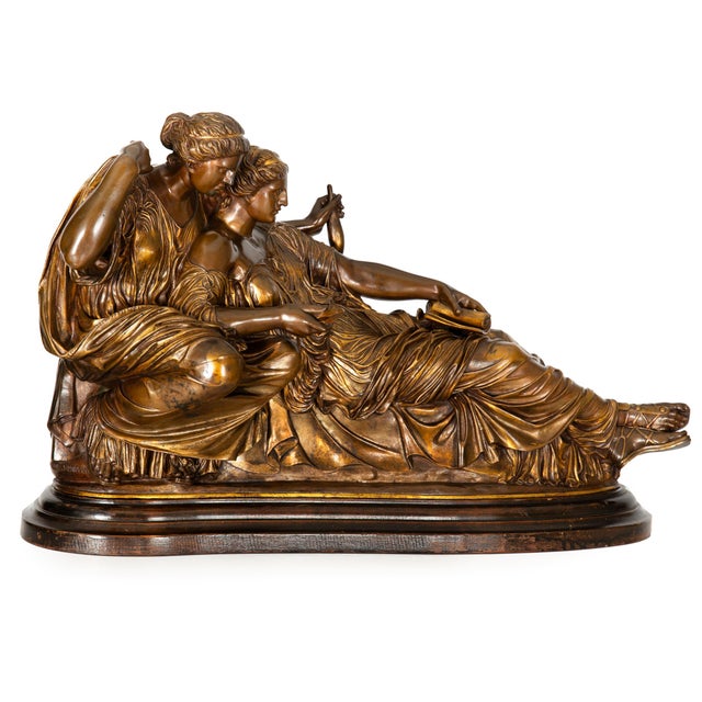 AUGUSTE JEAN-BAPTISTE CLÉSINGER French, 1814-1883 Restoration of the "Two Fates" after Antiquity Gilt and patinated bronze...