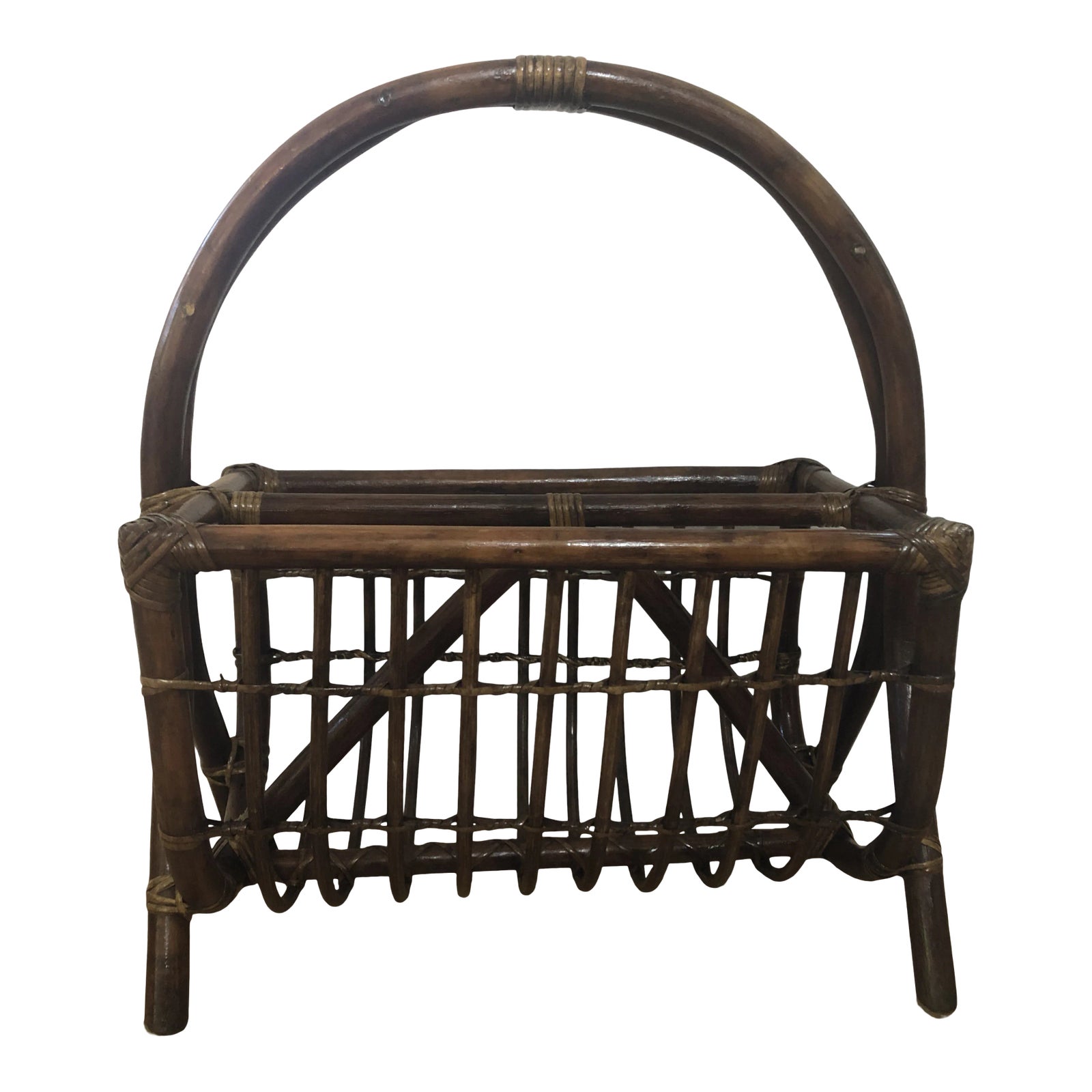 Vintage Boho Chic Rattan Magazine Rack | Chairish