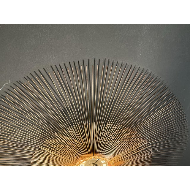 Vintage Brutalist Sunburst Wall Clock Brass and Copper Mid Century Modern, C. 60s 70s For Sale - Image 9 of 12