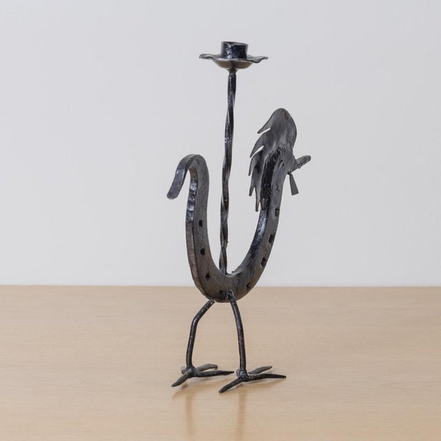Metal 1950s French Black Iron Rooster Candlestick For Sale - Image 7 of 10