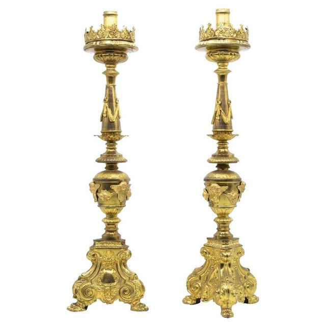 Gold Italian Baroque Style Candlesticks, 19th Century, Set of 2 For Sale - Image 8 of 8