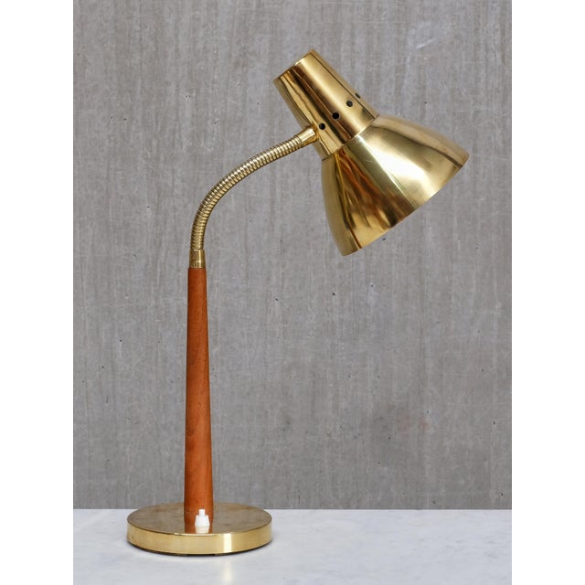 Adjustable Table Lamp in Brass and Teak from Boréns Borås, Sweden, 1960s For Sale - Image 6 of 11