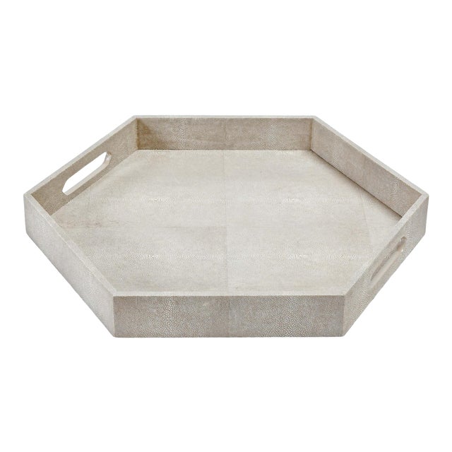Regina Andrew Shagreen Hex Tray in Ivory Grey For Sale