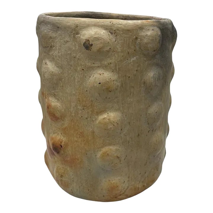 Sejnane Cylindrical Clay Bumpy Vessel - Light Medium | Chairish