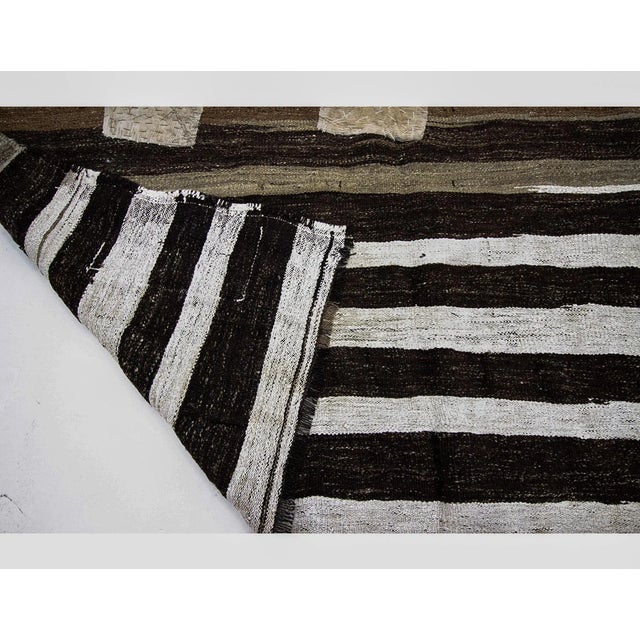 Mid 20th Century Vintage Striped Brown Kilim Rug-6'7x8'6" For Sale - Image 5 of 7