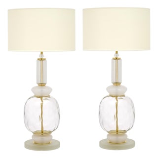 Venetian Glass Modernist Pair of Lamps, Murano, Italy - a Pair For Sale
