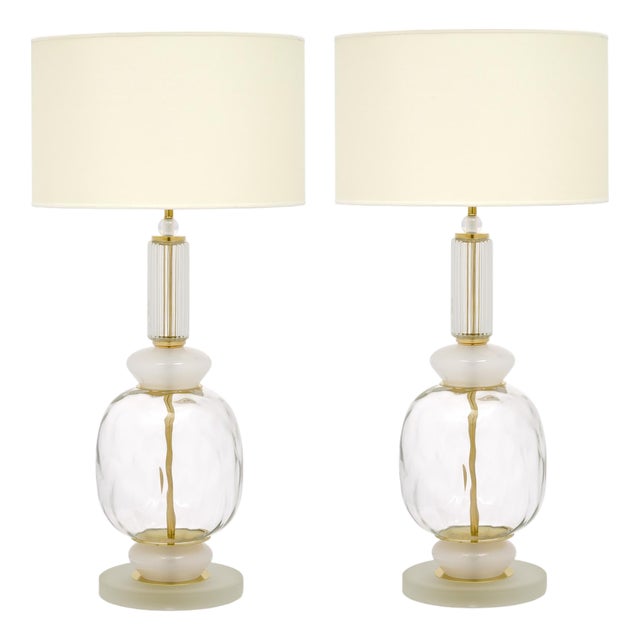 Venetian Glass Modernist Pair of Lamps, Murano, Italy - a Pair For Sale