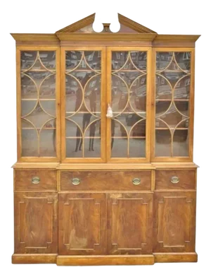 Vintage Beacon Hill Georgian Mahogany Breakfront China Cabinet Desk Bookcase