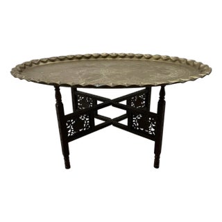 Mid-Century Moroccan Oval Brass Tray Table For Sale