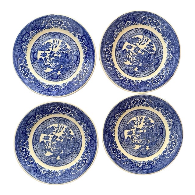 Vintage Blue Willow Bread Plates 6.25 Inch Blue and White Transferware - Set of 4 For Sale