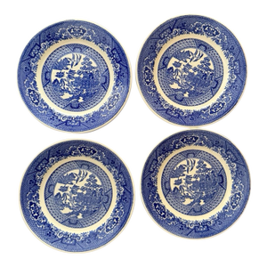 Vintage Blue Willow Bread Plates 6.25 Inch Blue and White Transferware - Set of 4