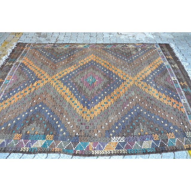 Textile 1960s Home Living Vintage Turkish Kilim Rug For Sale - Image 7 of 11