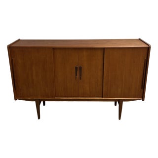 Danish Teak Mid Century Modern Credenza High Sideboard Built in Bar 1960s For Sale