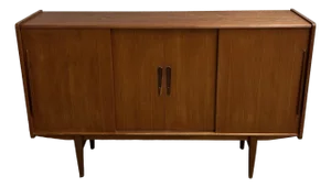 Danish Teak Mid Century Modern Credenza High Sideboard Built in Bar 1960s