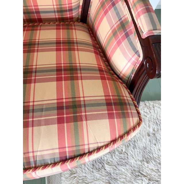 Vintage Madras Plaid Silk Upholstered Accent Chair Made by Owners Select HighPoint North Carolina, Pink Plaid Silk Chair Custom Made For Sale - Image 17 of 18