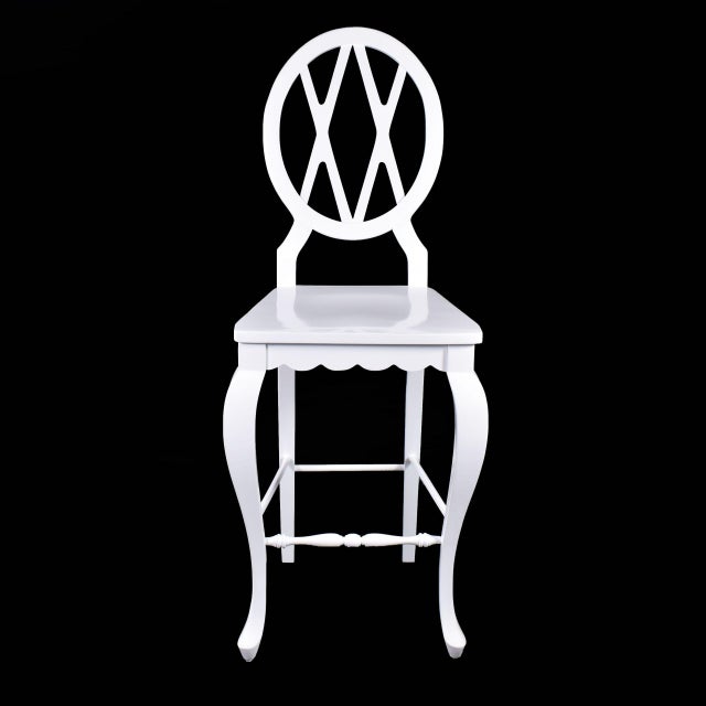 Pair of Fretwork Round Counter Height Chairs in nice as found vintage condition. There are minor imperfections to the...