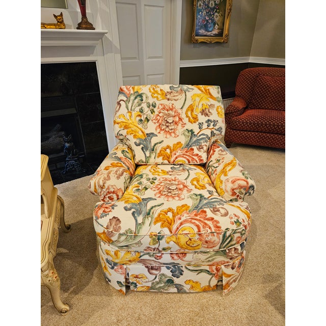 Late 20th Century Baker Furniture Floral Print Swivel Chairs For Sale - Image 5 of 15