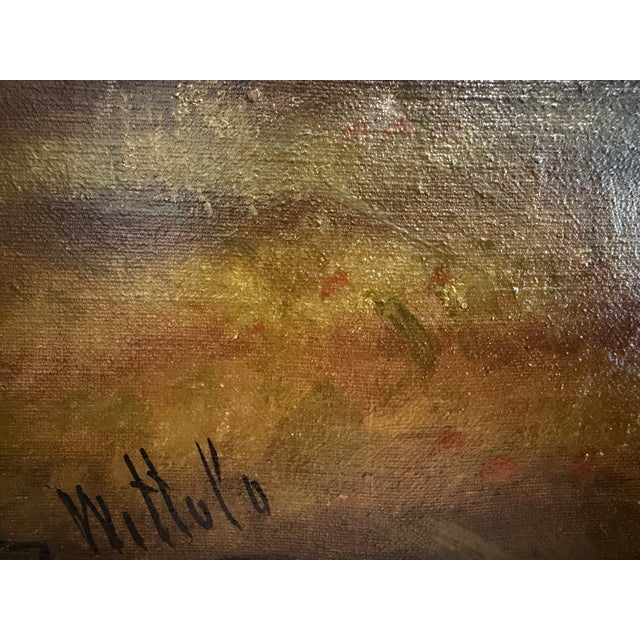 Antique Oil Painting on Canvas Cows Farm Landscape Pastoral Scene Signed Framed For Sale - Image 13 of 15