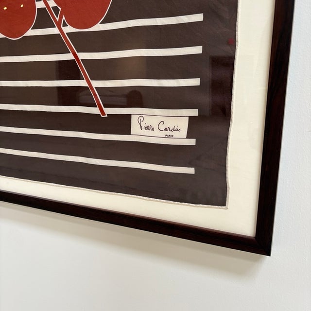 Original vintage Pierre Cardin scarf in chocolate and red orange checker motif. Mounted and custom framed in a brown...