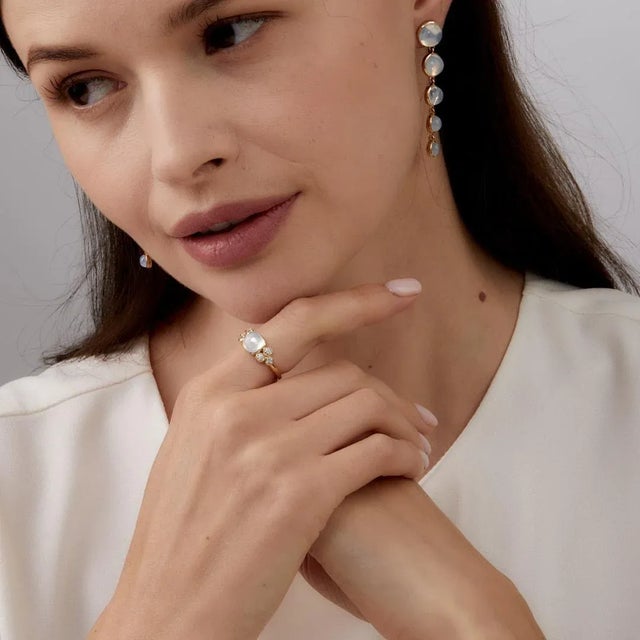 Contemporary Syna Yellow Gold Moon Quartz Ring with Diamonds For Sale - Image 3 of 4