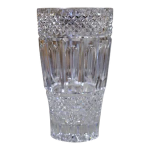 Mid-Century Clear Cut Glass Crystal Vase With Geometric Motifs