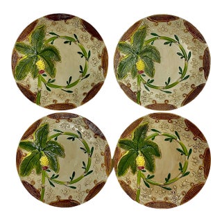 1970s Banana Tree Plates, 8” Wide, Hand Painted - Set of 4 For Sale
