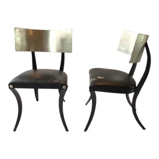 Early 21st Century Wicker Works Silver Leaf & Iron Klismos Chairs - A Pair For Sale