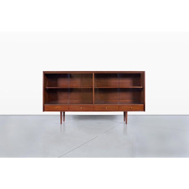 Sienna 1960s Mid-Century Walnut Credenza or Bookcase With Glass Doors by Merton Gershun For Sale - Image 8 of 12