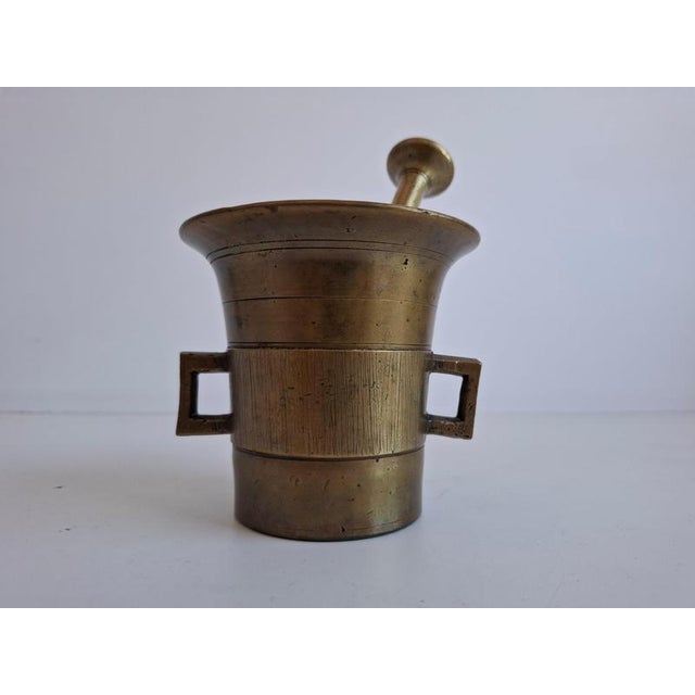 Antique Art Deco Brass Apothecary Mortar and Pestle, Former Czechoslovakia, 1930s, Set of 2 For Sale - Image 15 of 17