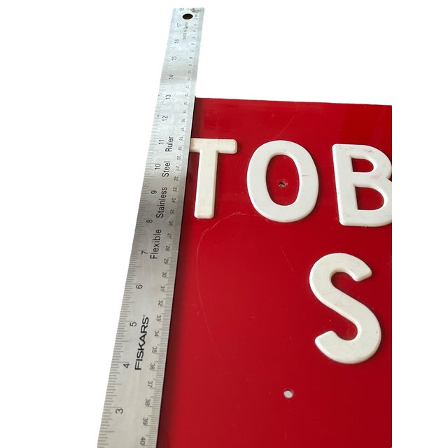 Mid-Century Modern Vintage 1950s Red & White “Tobacco Shop Inside” Sign – Mid-Century Store Display For Sale - Image 3 of 6